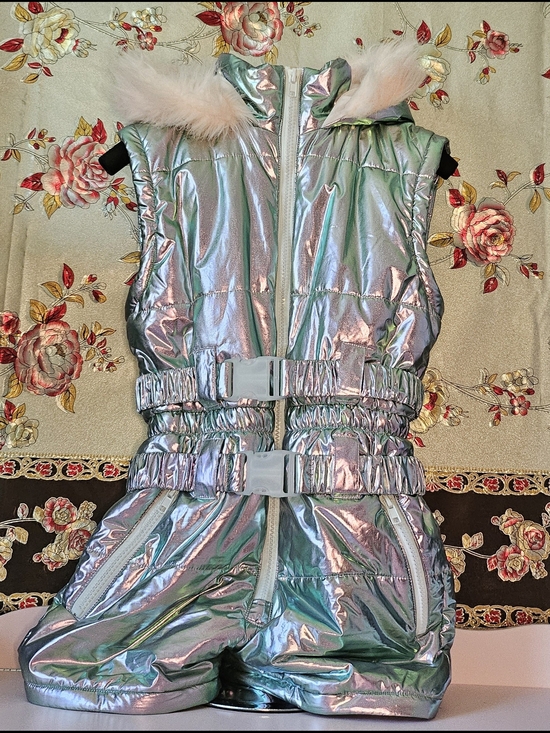 Club Exx Jackets & Blazers - Club Exx Aurora Beam Iridescent Holographic Snowsuit with Faux Fur Hood